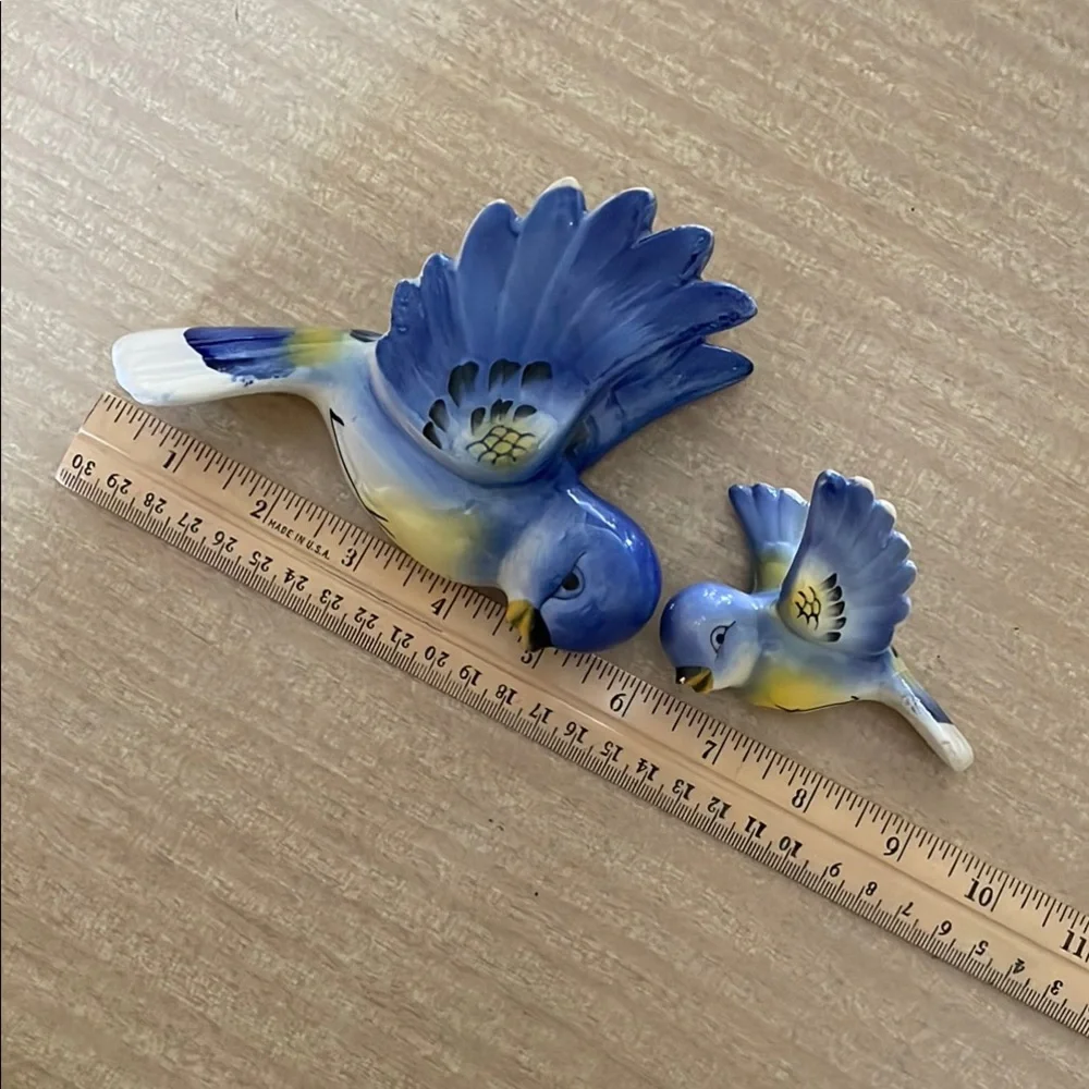 Vintage Ceramic Blue Birds Mother and Baby Wall Hangers - Picture 9 of 10